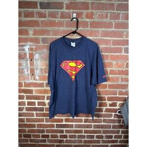 VINTAGE 90s DC Comics Superman Graphitti Shirt Blue Single Stitch Hanes Size XXL